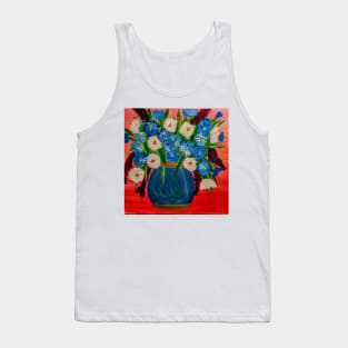 Some mixed abstract flowers in a blue and gold vase Tank Top